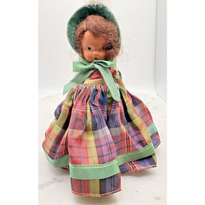 Vintage Nancy Ann Storybook Doll with straight legs Plaid dress 6"